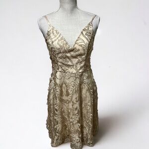 Speechless fit and flare gold lace dress., sz11